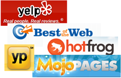 Yelp, HotFrog, YP, MojoPages, Best of the Web.