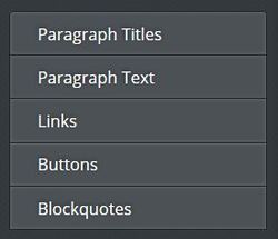 Weebly element font options for paragraph titles. paragraph text, links, buttons and blockquotes.