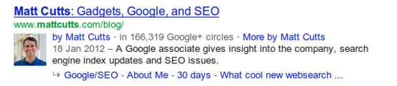 Google Authorship rich snippet with profile photo and byline.