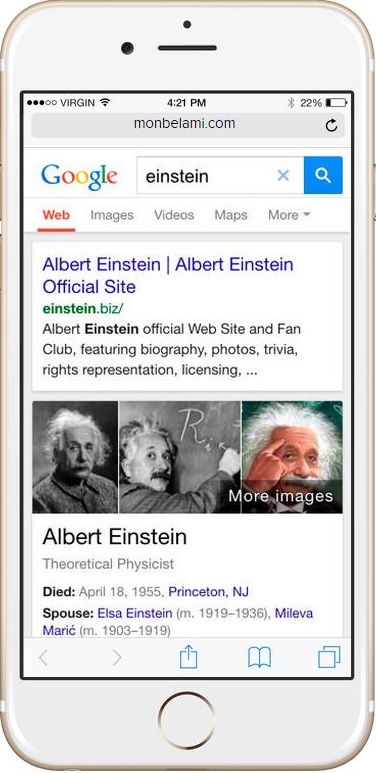 Google search for Albert Einstein on an iPhone.