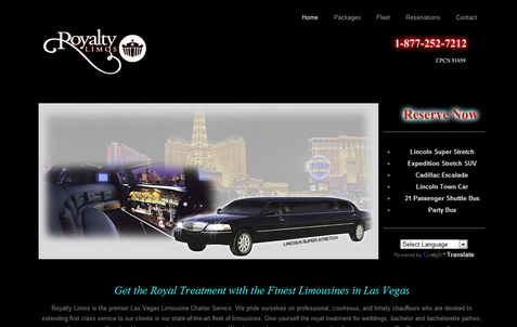 Website designed for Las Vegas limo company.