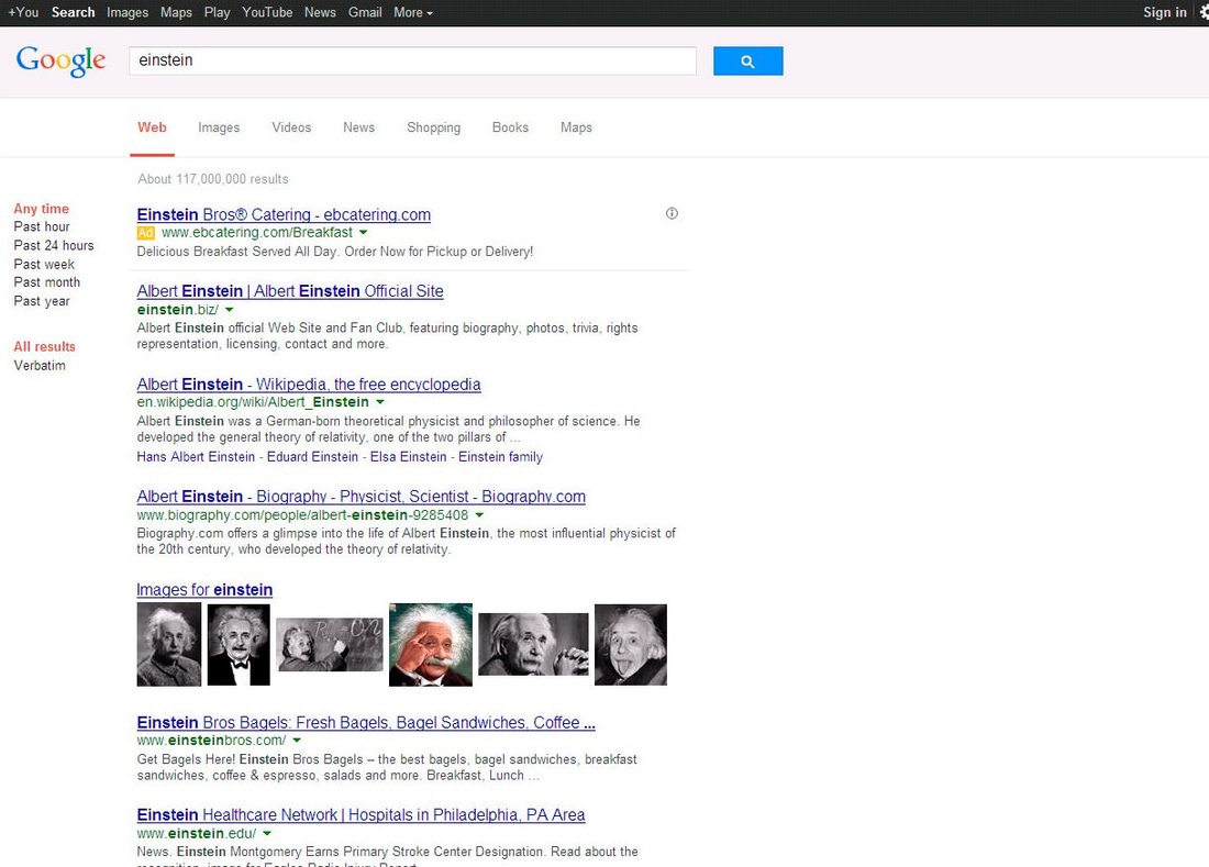 Desktop screenshot of a Google search for Albert Einstein.