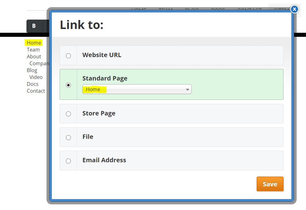 Weebly link editor shown linking up pages for sitemap.